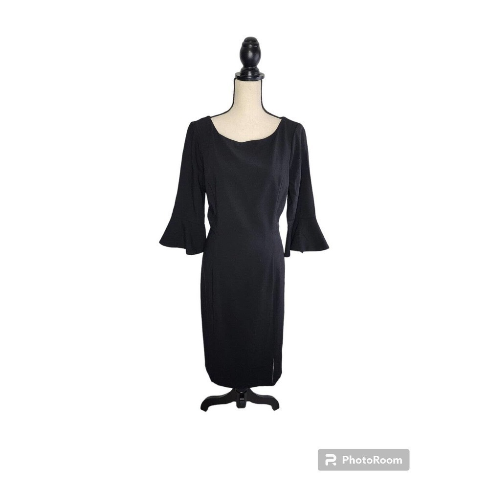 WHBM Body Perfecting Ruffle Sleeve Black Sheath Dress Women 14 NWT